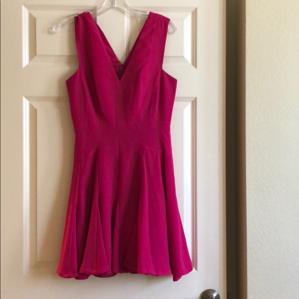 Fuchsia crepe fit and flare dress